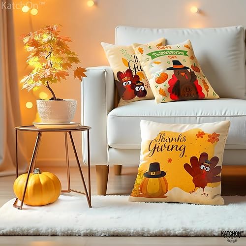 Miniatura 5 de KatchOn, Juego de 4 fundas de almohada de 18 x 18 pulgadas, diseño de Acción de Gracias, funda de cojín para sofá y cama, fundas de almohada de pavo
