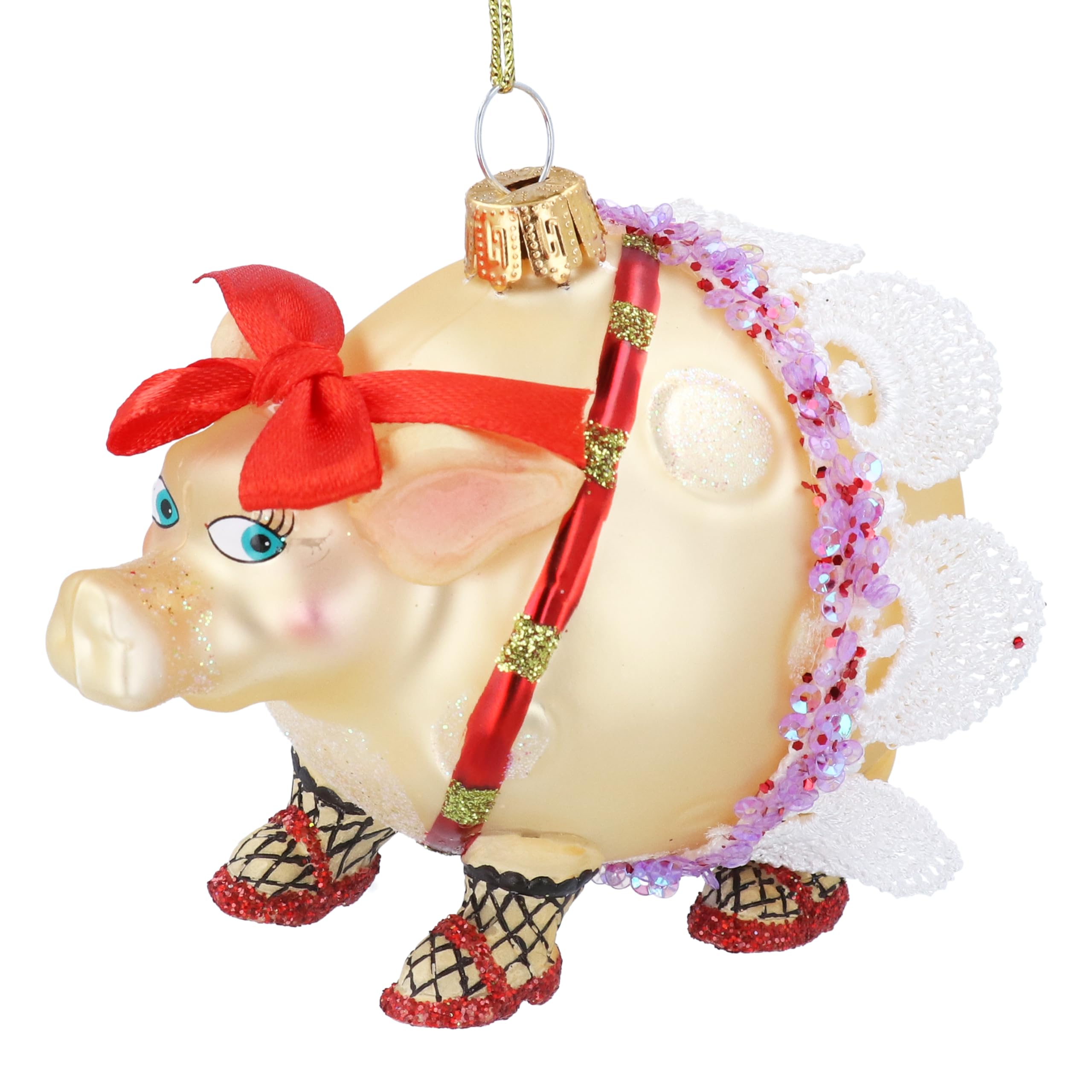 Gisela Graham White Novelty Glass Pig Christmas Tree Decoration