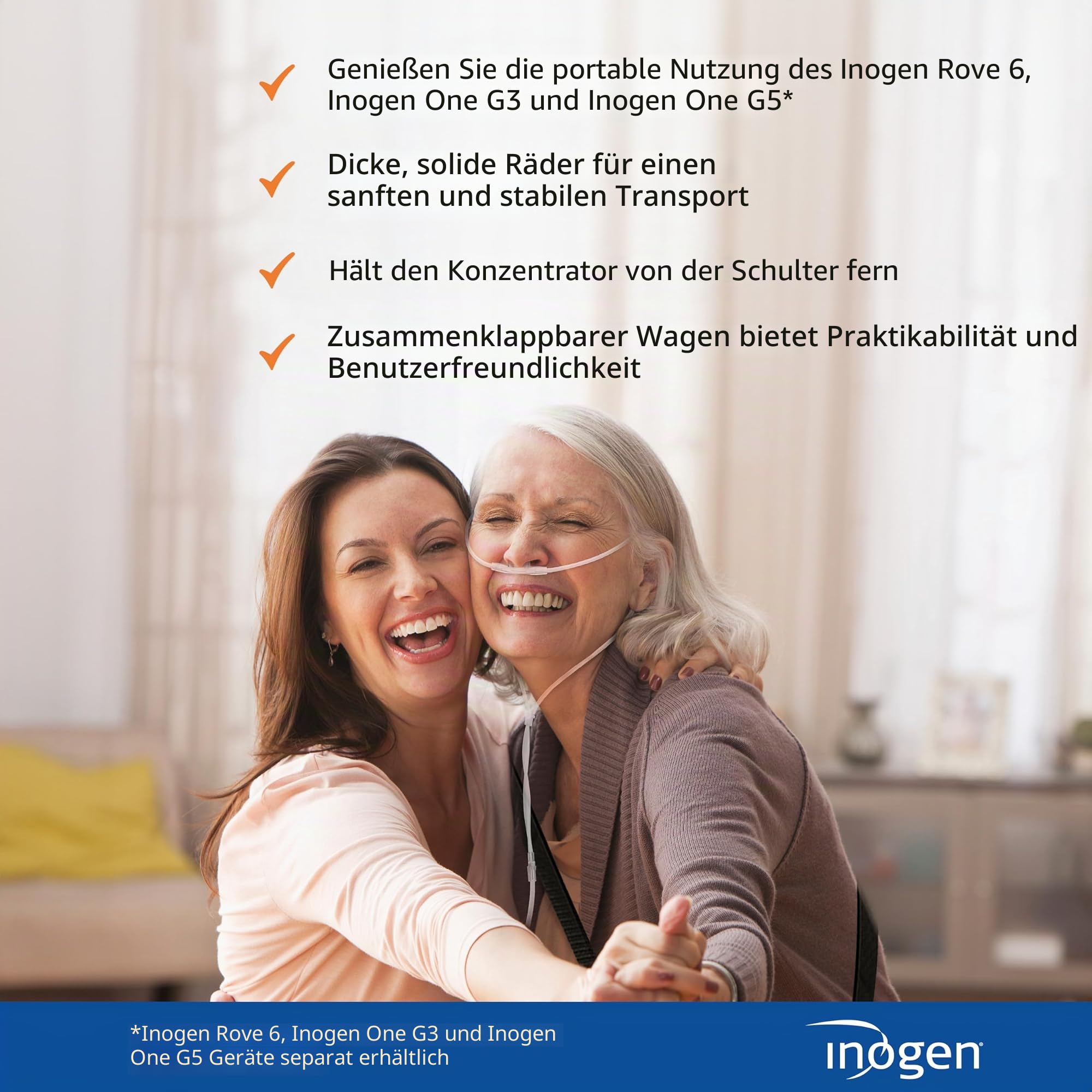 Inogen EIN Wagen – für G3, G5 und Rove 6 – zusammenklappbarer Tragewagen – Sauerstoffzubehör – wiegt 1,5 kg – 104,1 x 44,9 cm