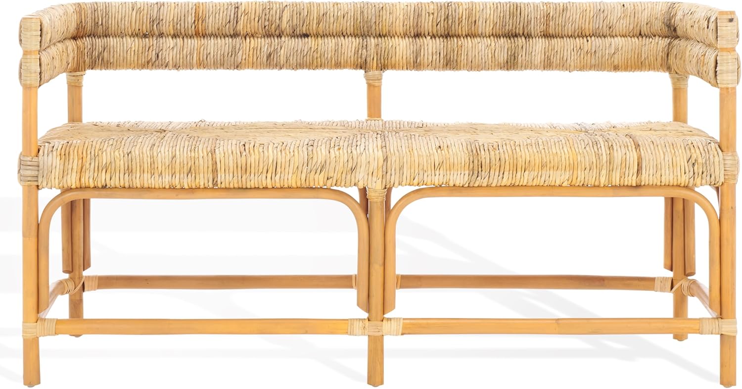 SAFAVIEH Couture Collection Elexa Tropical Coastal Natural Rattan Banana Woven Bench (Fully Assembled)