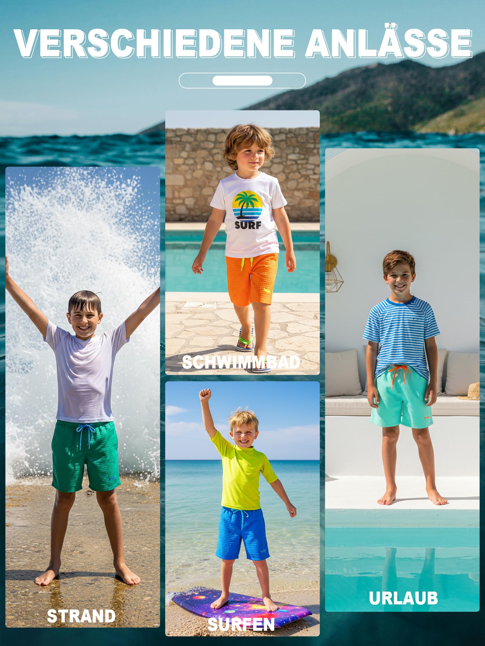 Jungen Badeshorts Strand Mesh Shorts Leichte Schwimmhose mit Mesh
