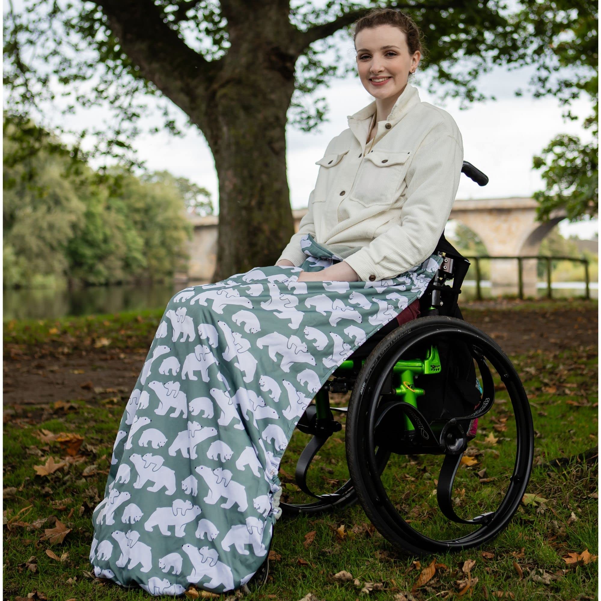 Funda para silla de ruedas con forro polar para usuarios de sillas de ruedas de talla grande y alta, 100% impermeable, manta para silla de ruedas fácil de instalar (oso polar)