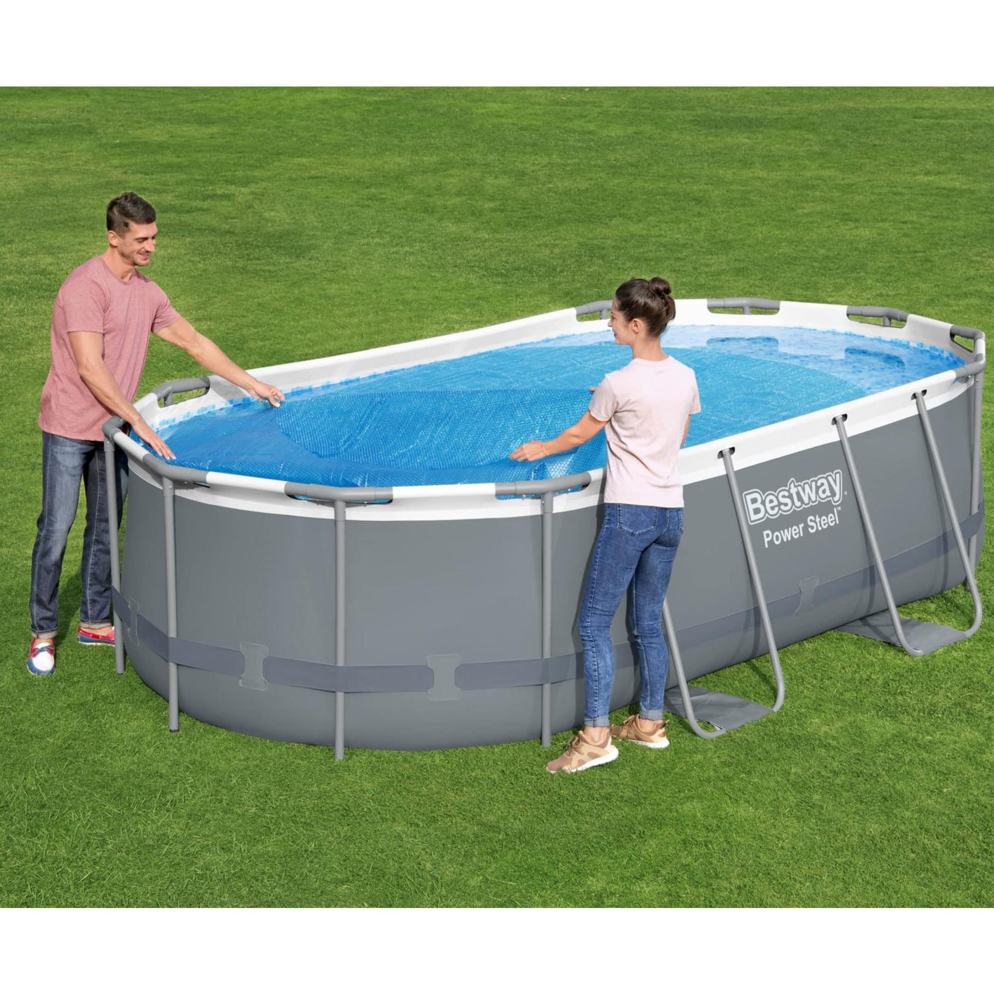 Bestway Flowclear Bâche Ovale à Chaleur Solaire pour piscines Hors Sol et creusées Bleu 4,3 x 2,4 m 5,1 cm (Housse Uniquement)