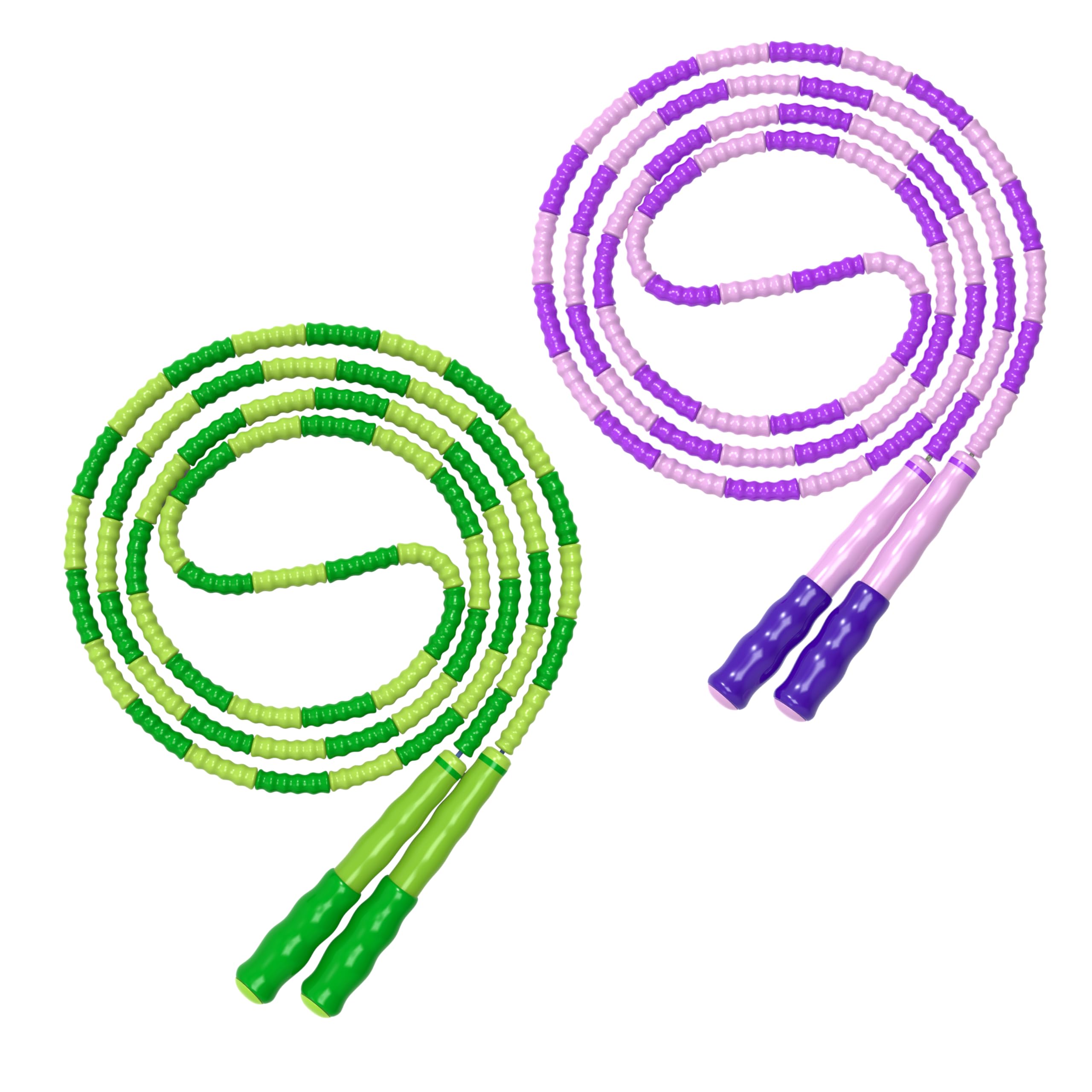 Jump Rope, 2 Pack Adjustable Length Tangle-Free Segmented Soft Beaded Skipping Rope, Fitness Jump Rope for Kids, Man, and Women Weight Loss 9.2 Feet (Green+Purple)-image-2