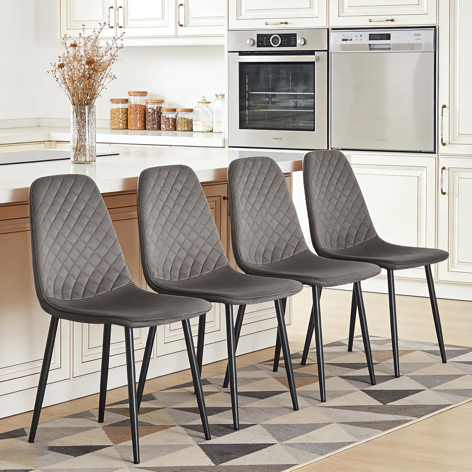 JaHECOME Grey Dining Chairs Set of 4 Velvet Fabric Upholstered Seat Living Room Chairs Metal Legs for Kitchen Lounge Home Office — image 1
