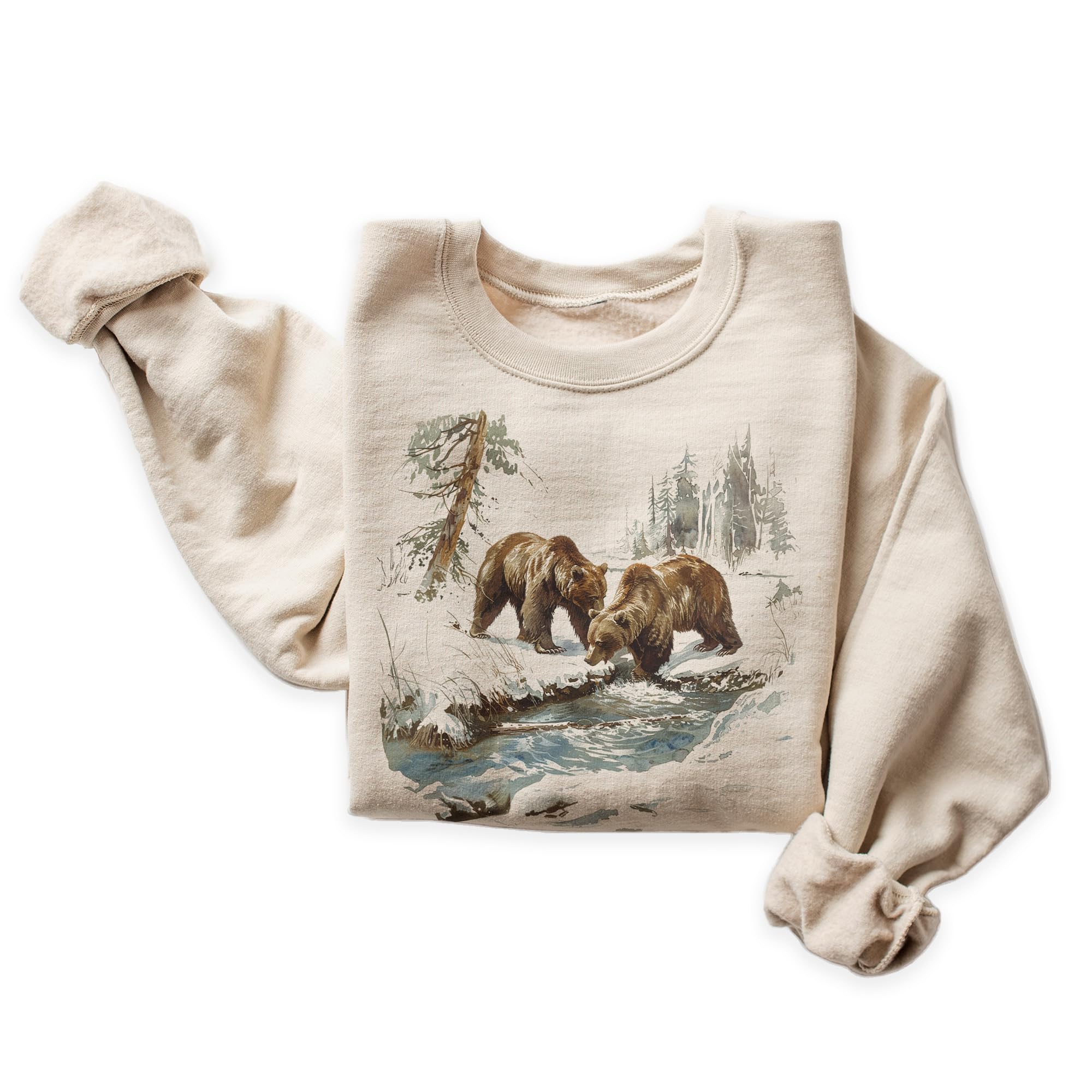 Handmadevintage Grizzly Bear Wilderness Scene Sweatshirt 90s