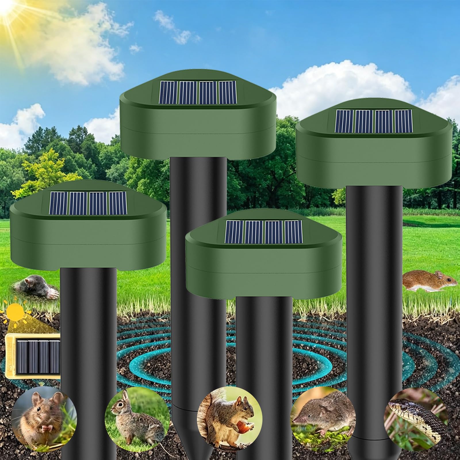 Talpe Ultrasuoni Solare 4 Pezzi, Repellente Solare Scaccia Talpa, Dissuasore per Talpe a Ultrasuoni Utilizzato per Respingere Talpes, Arvicole, Serpenti Protegge Prati e Giardini