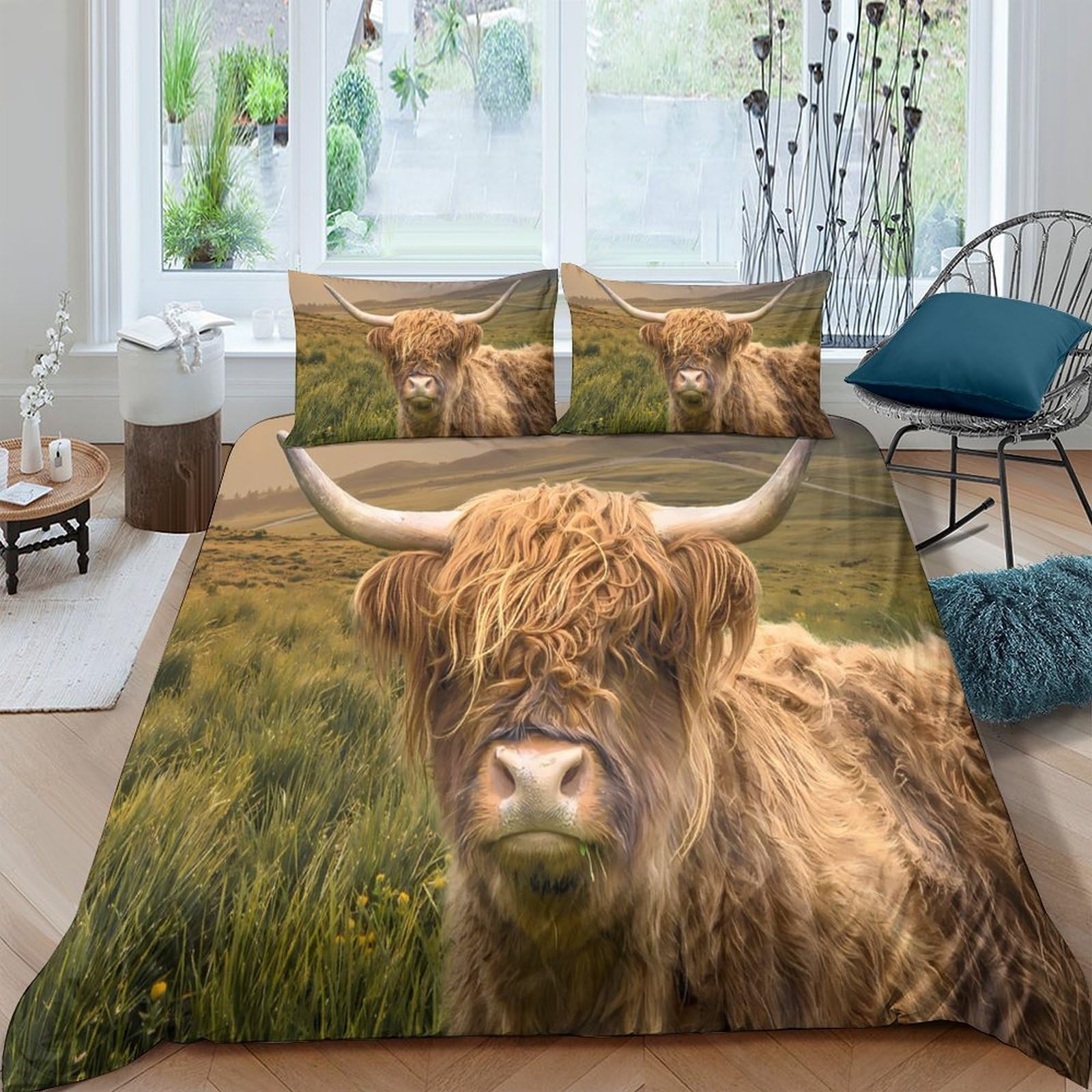 Ctjqhvkz Style-8 3D Printed Highland Cow Fitted Sheet Microfiber Non-Slip Bed Cover For Bedroom Guestroom Mattress Protection Decor Single（135X200cm）