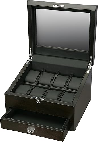 Miniatura 3 de Volta Caja de reloj marrón rústico para 8 con 2 compartimentos y cajón para joyas, Marrón (Rustic Brown), Rústico