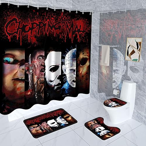 12 ganchos decorativos de Halloween para cortina de ducha, anillos, accesorios de decoración de baño, metal inoxidable y resina pintada a mano,