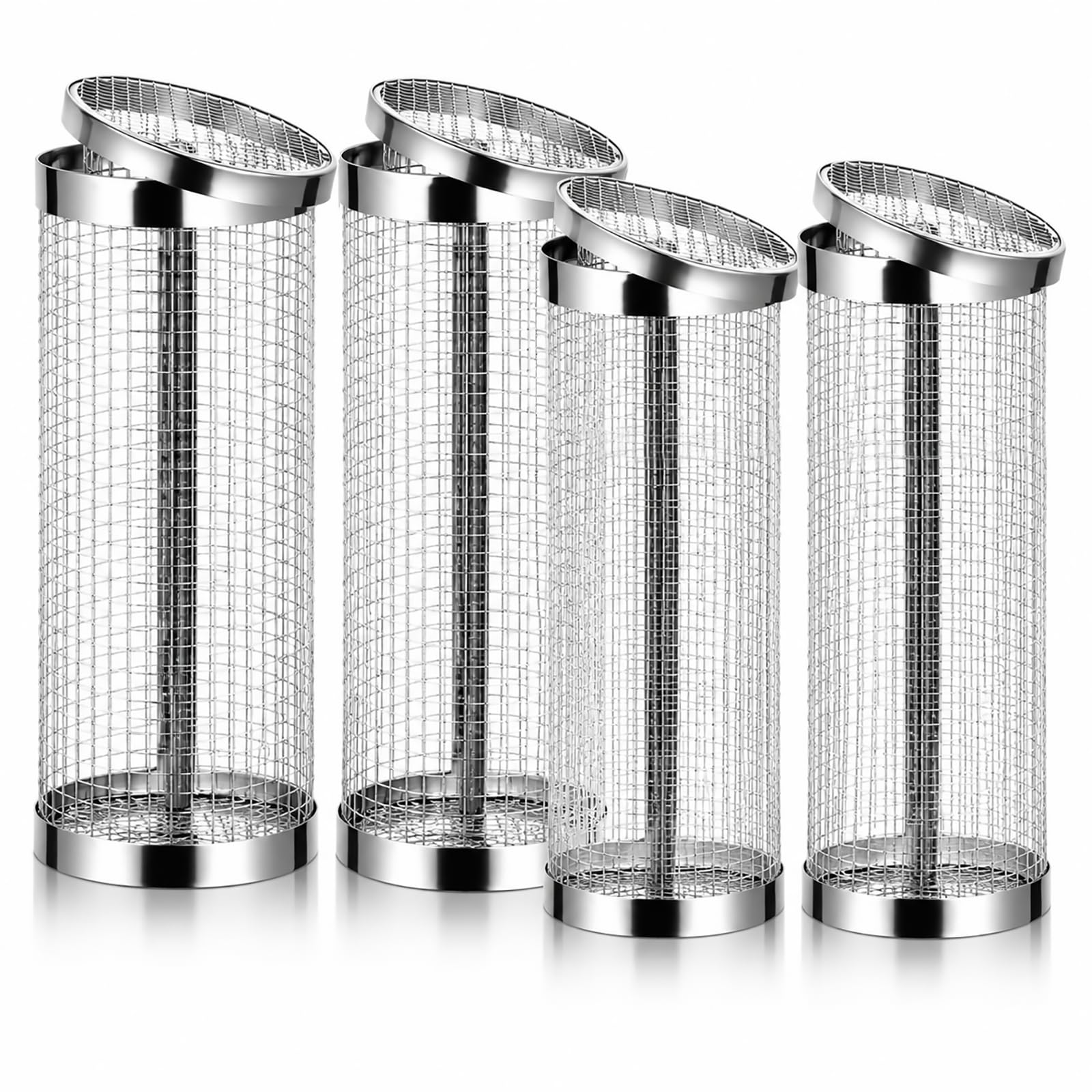 Photo 1 of 4PCS Inground Worm Composting Bin Turn Food Waste into Nutrient-Rich Soil Increase Soil Fertility Stainless Steel Composting Bin with Holes and Lid for Outdoor Garden Vegetable Patch Backyard