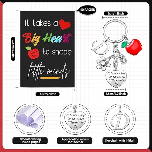 Miniatura 2 de Yinkin Valentine Teacher Appreciation Gifts for Women Teacher Initial Keychain Keyring with Notebook Gifts for Teachers