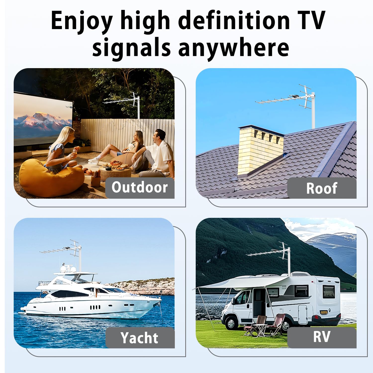 Antenne TV numérique HD d'extérieur Yagi avec réception longue portée, grenier ou toit Antenne TV numérique OTA avec UHF/VHF, prend en charge 4K, 1080p tous les téléviseurs intelligents/anciens et