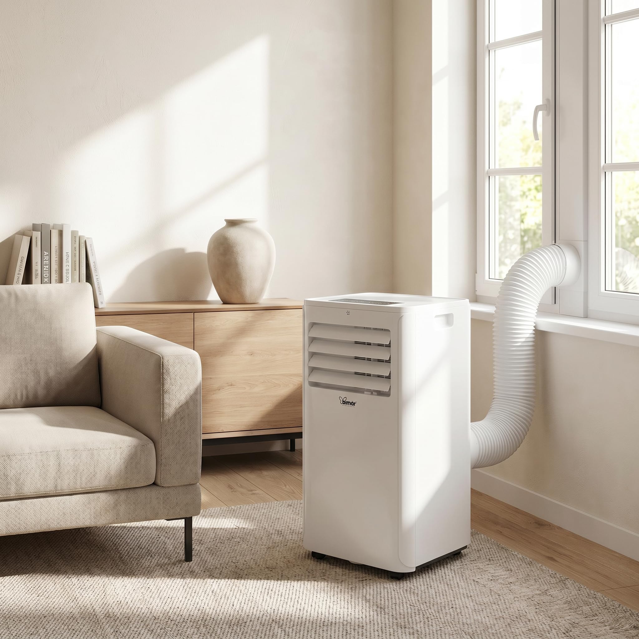 Bimar INB-CP521 Climatiseur mobile 9000 BTU, climatiseur 3 en 1 avec déshumidificateur et ventilateur, classe A, minuterie 24 heures, fonction veille, écran LED, télécommande, filtre lavable, R290