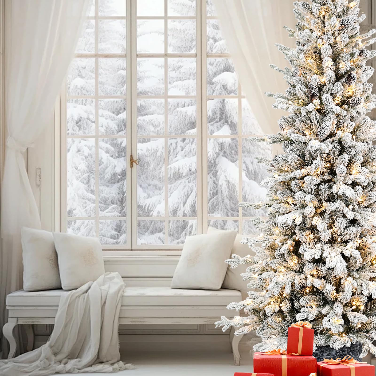 Mini albero di Natale artificiale da tavolo, 1,4 m, pre-illuminato, con 150 luci LED e 720 punte in PE e PVC, per porta d'ingresso, portico, interni ed esterni