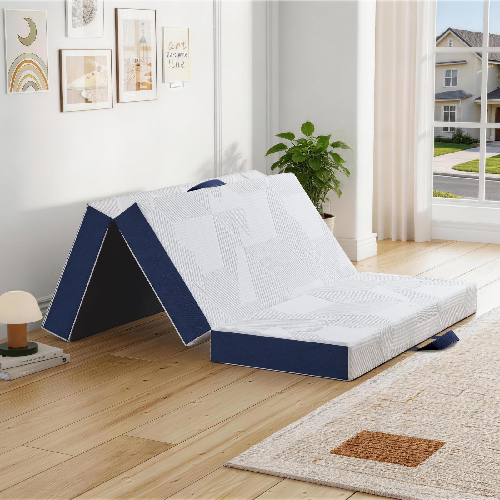 Hiimgo Folding Mattress, 15cm Single with Carry Handles, Portable Memory Foam Trifold Mattress for Travel, Camping, Guests & Small Spaces (135x190x15cm)