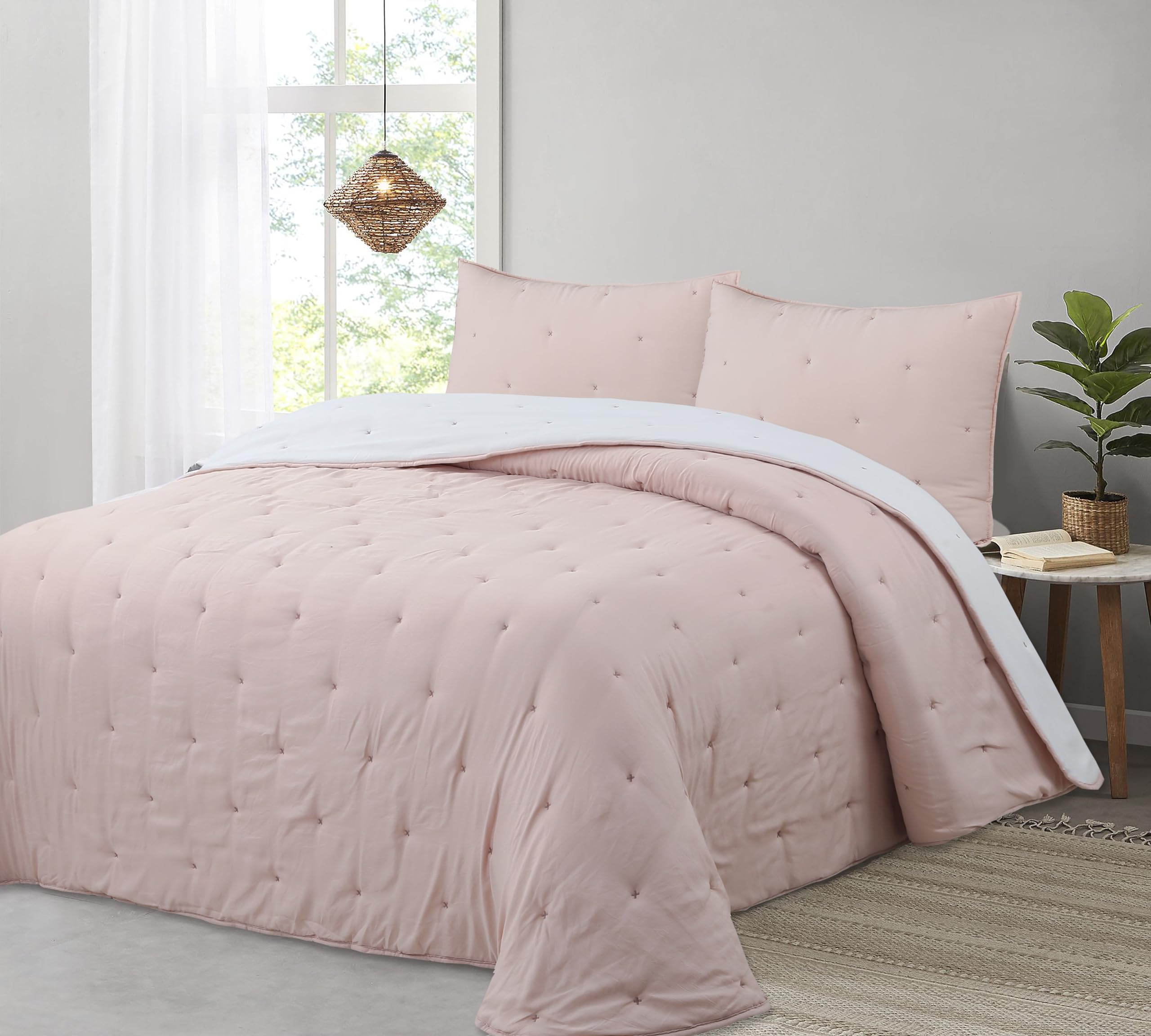 Liniva Home Comforter De Microfibra Reversible. Edredón 100% Microfibra Tacto Extra Suave - Modelo Zuri - Incluye Funda de Cojín. (Nude, Cama 105 cm)