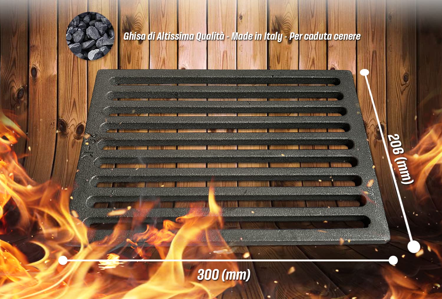 eRicambi, Griglia in Ghisa per Camini e Stufe a Legna e Focolari Pellet, CLAM COMFORT FOCO 75/85, Dimensioni: 30x20,6 (cm), Spessore 1 cm, Peso 2,5Kg per Caduta Cenere
