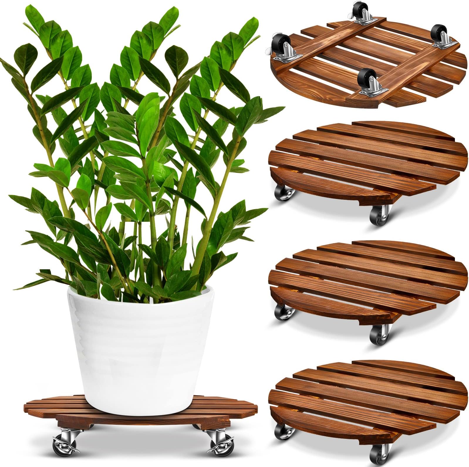 Plant Stand with Wheels, 4 Pack 16 Inch Plant Stand with Metal Wheels Lockable