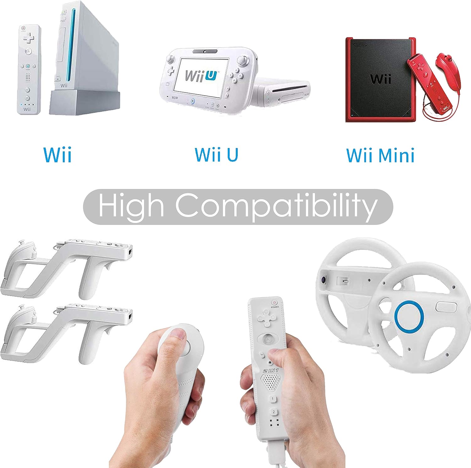 Poulep Wireless Remote Controller for Wii Wii U Console with Motion Plus - Black and White