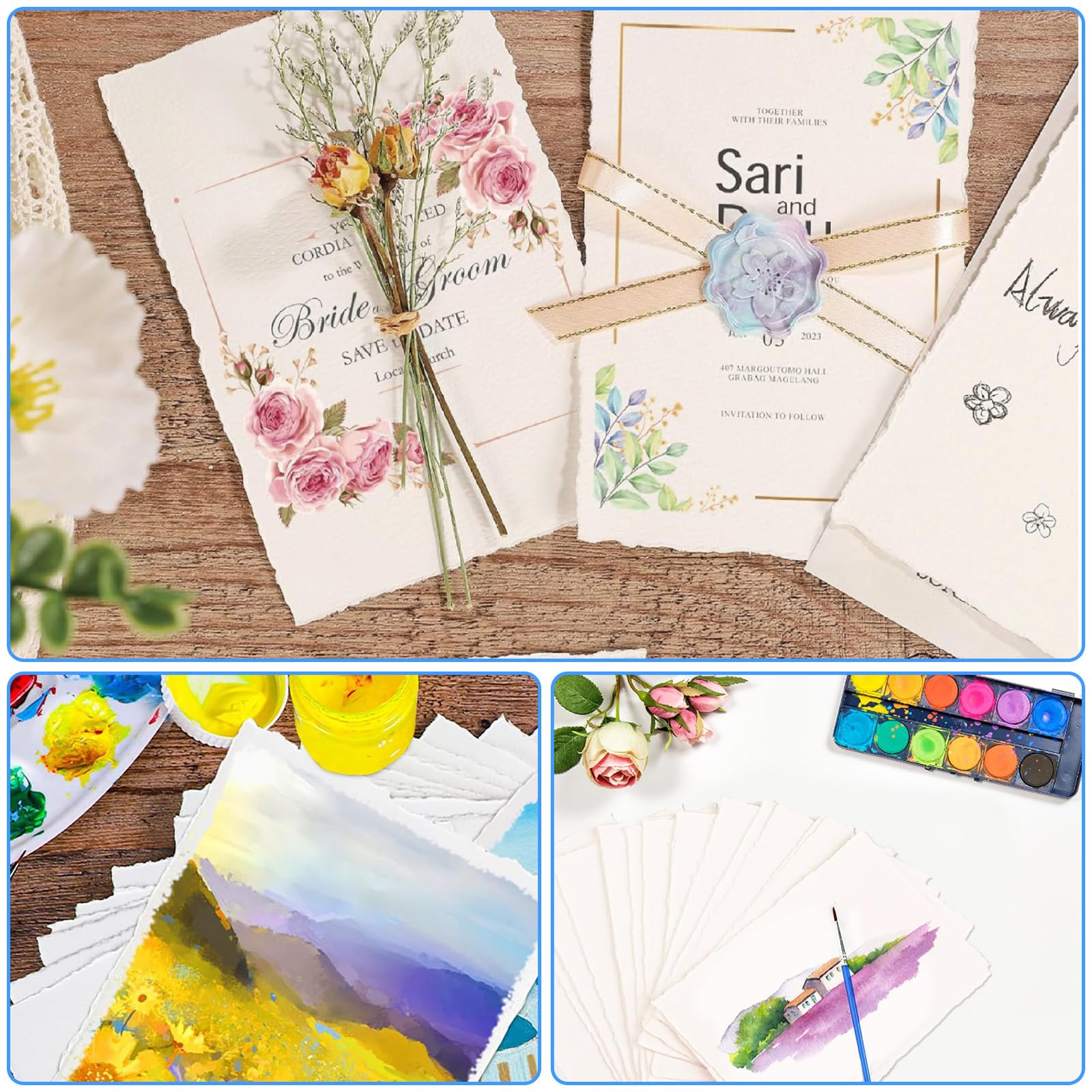 Zylota Set di 60 biglietti ad acquerello con buste, 63,5 kg/300 g/m², carta bianca per acquerelli, 10,2 x 15,2 cm, cartoline pieghevoli per biglietti di auguri, compleanni, inviti di nozze
