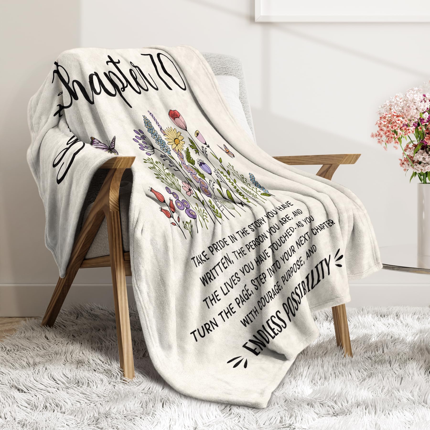 Afterprints 70th Birthday Gifts for Women, Chapter 70 Birthday Blanket, 70 Year Old Bday Gift for Woman, Mom, Friend, Sister, 70th Birthday Decorations, Turning 70 Throw Blankets 50'' x 60''