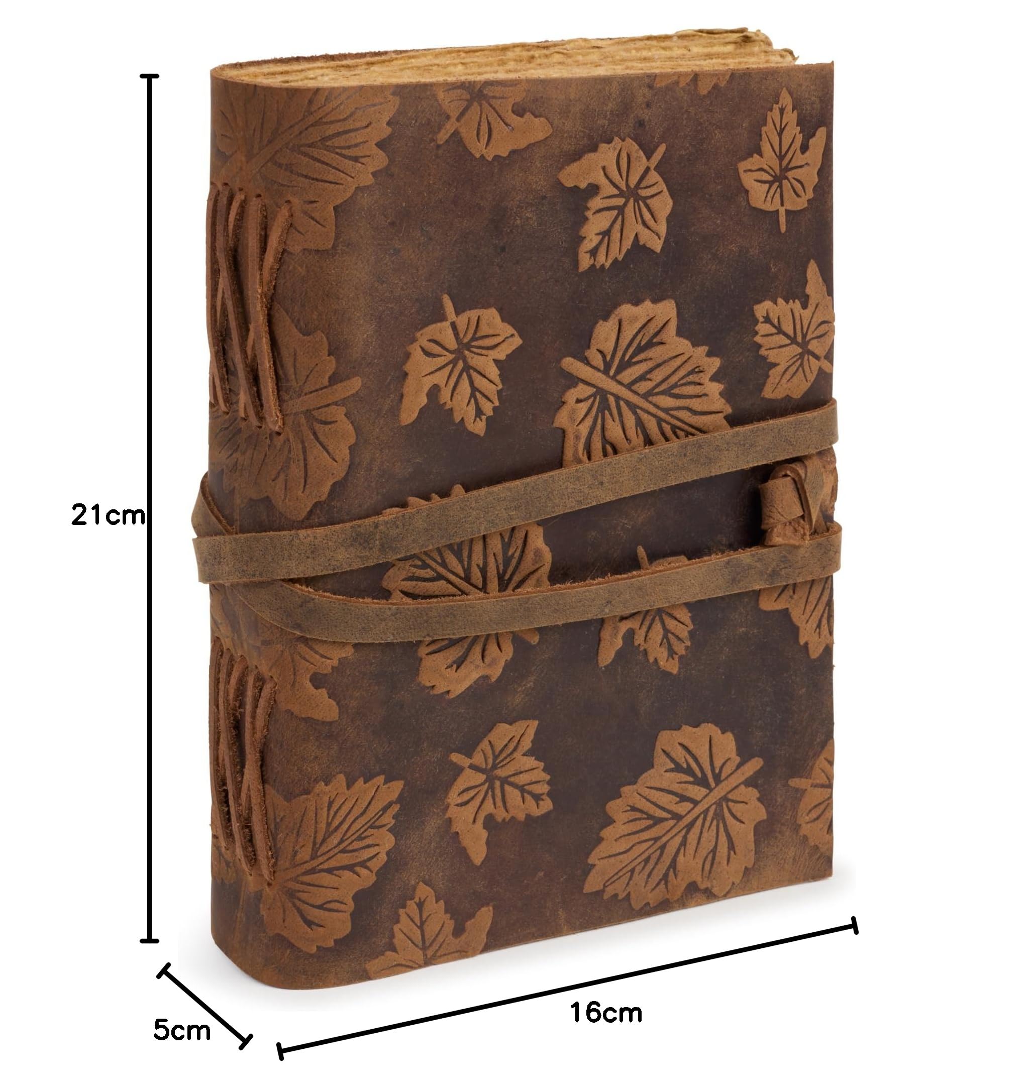 Cuaderno para Viajes de Cuero con Hojas de Acacia y Papel de Algodón Artesanal, Libreta Vintage Elegante ideal para Escribir Notas y Diario Personal 21x16 cm