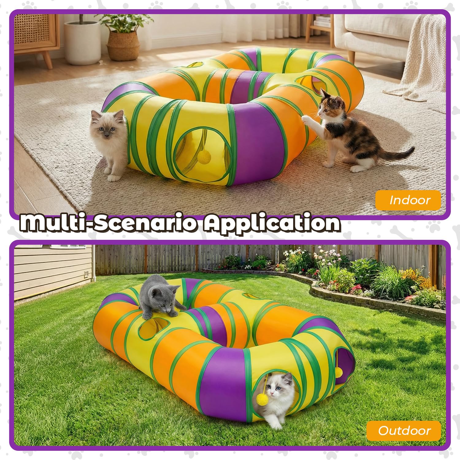 Tunnel de Jeu pour Chat Interieur en Forme de 8, Jouer Tube pour Chat avec Pompons Suspendus et Trou interactif pour Chatons, Chiots, Lapins, furets, cochons d'Inde