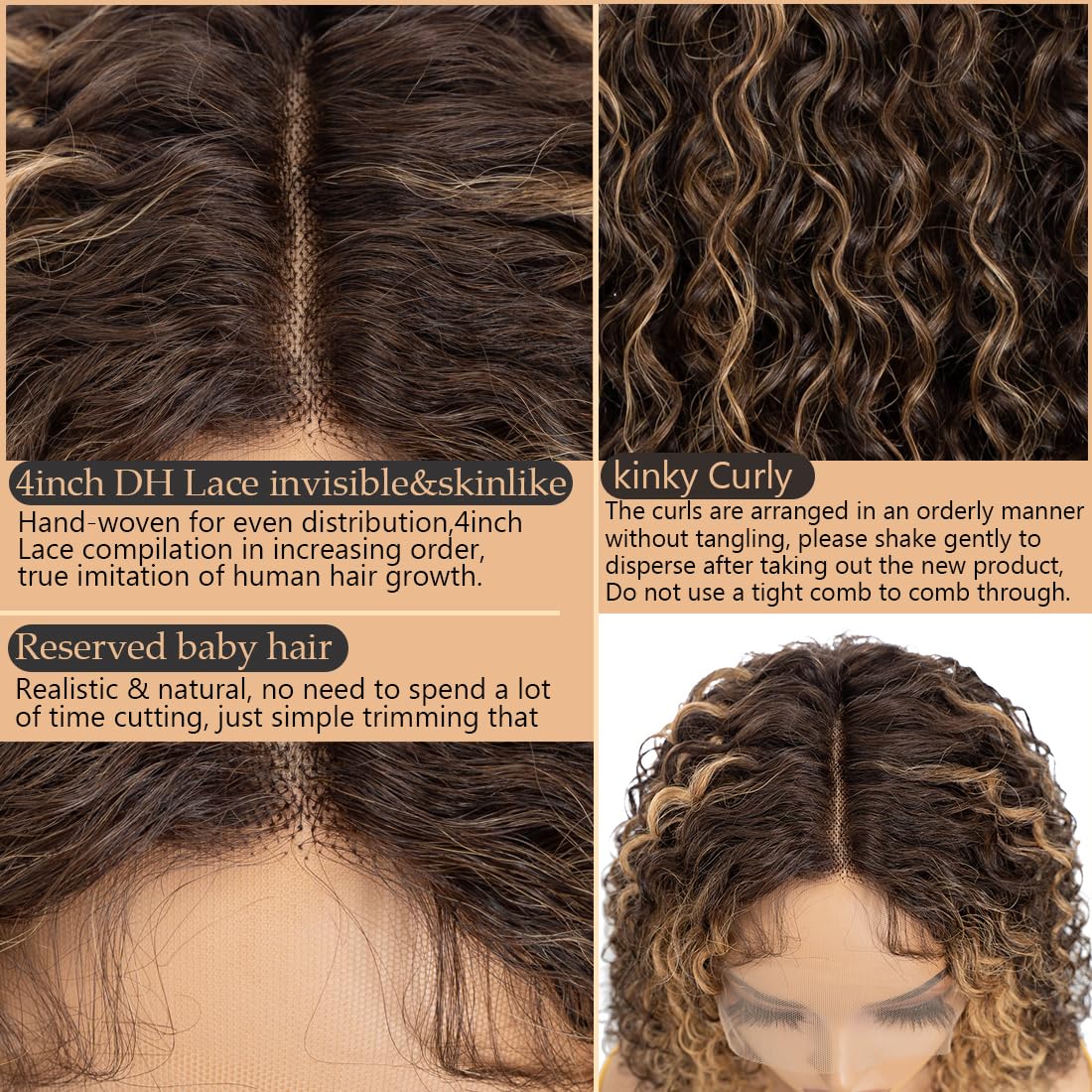 Short Kinky Curly Lace Front Wig 8 inch Bob Deep Curly 13X4X1 HD Lace Front Wig for Women Brazilian Virgin Human Hair Wigs with Bangs Natural Looking TTF4/27-1 - Image 3