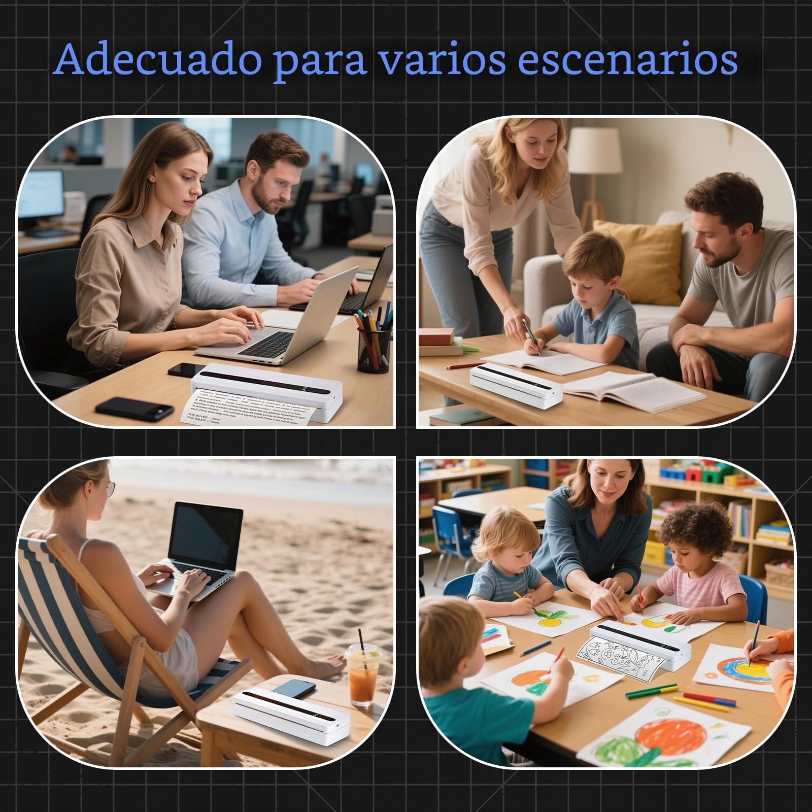 PB821 Impresora Térmica Portátil A4 con Bluetooth, Impresora sin Tinta, Impresora termica a4 para Android e iOS, Impresora portatil para Viajes, Trabajo, Escuela, Blanca
