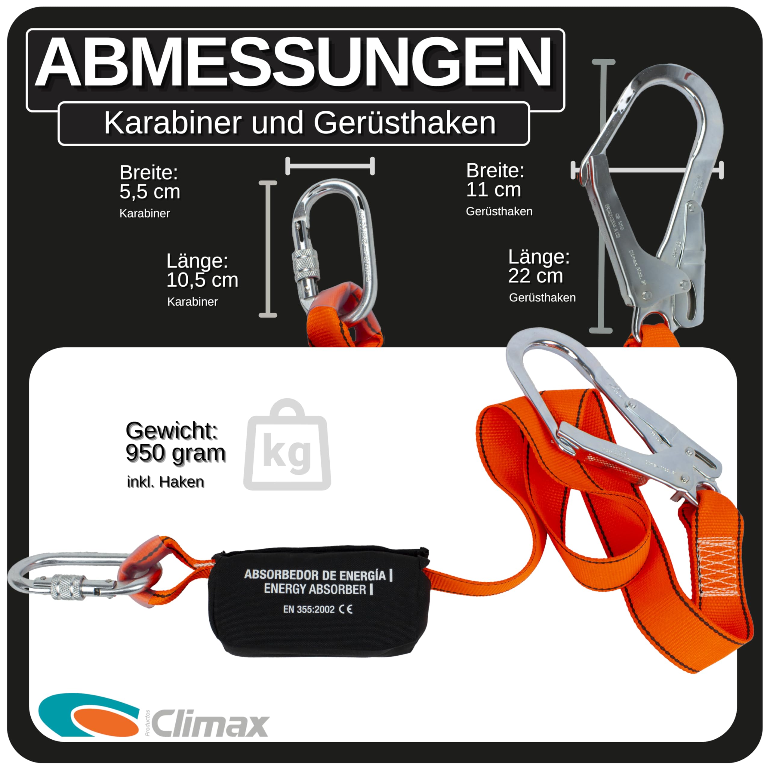 Climax Komplettes Absturzsicherungsset – Absturzgurt mit Fallline – Sicherheitsgurt 27C-Set – Sicherheitsgurt