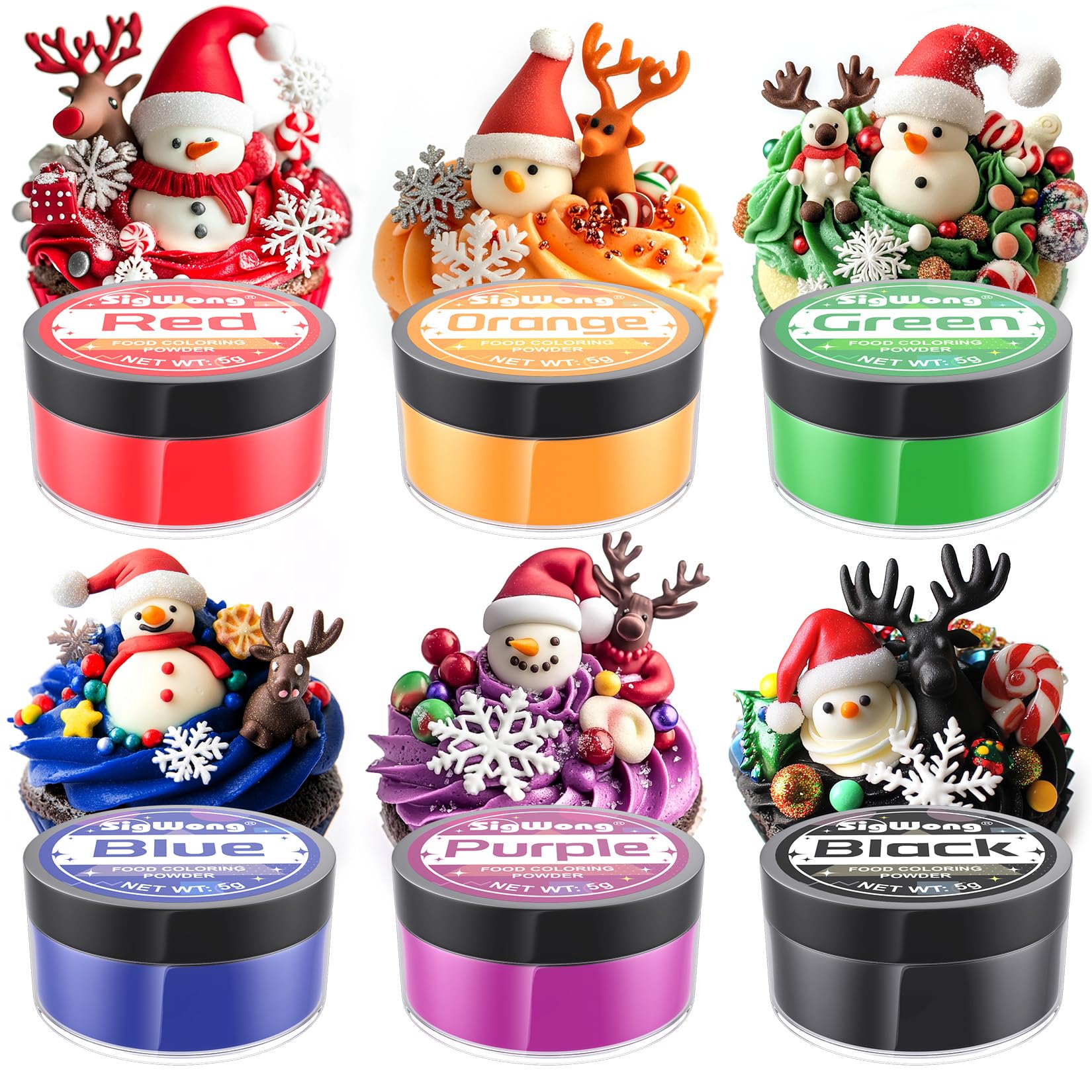 Food Coloring Powder - 6 Colors Vibrant Powdered Edible Food Coloring, Upgraded Food Grade Food Dye Powder for Baking, Cake Decorating, Christmas Cookies, Icing, Cooking, Slime Making Kit and DIY Crafts - 5g/Bottles