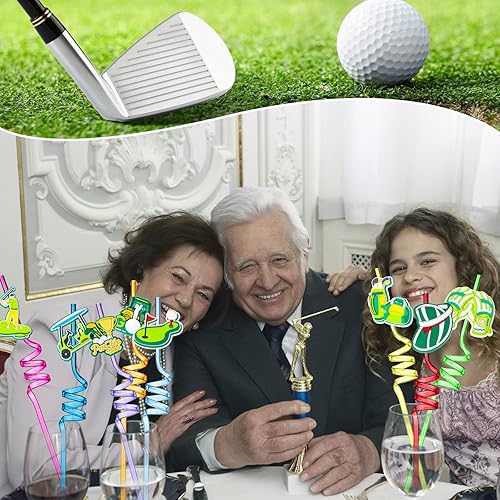 Miniatura 7 de 24 pajitas de plástico reutilizables para fiestas de golf, suministros de fiesta de golf para cumpleaños, baby shower, jubilación, fiestas temáticas