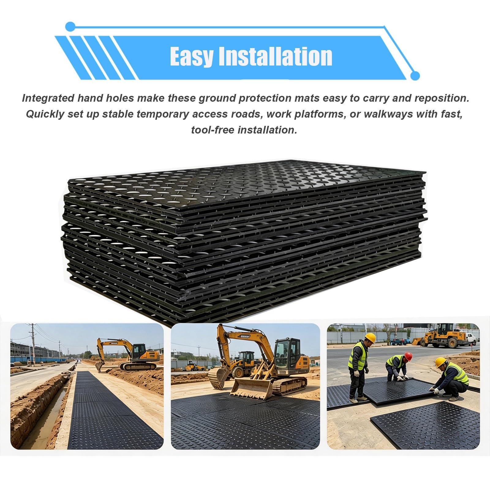 Maty podłogowe HDPE do ciężkiego sprzętu, 4 szt. 60 x 122 cm, grubość 8 mm tymczasowe maty jezdni do budowy na zewnątrz, ochrona przed zgnieceniem błota