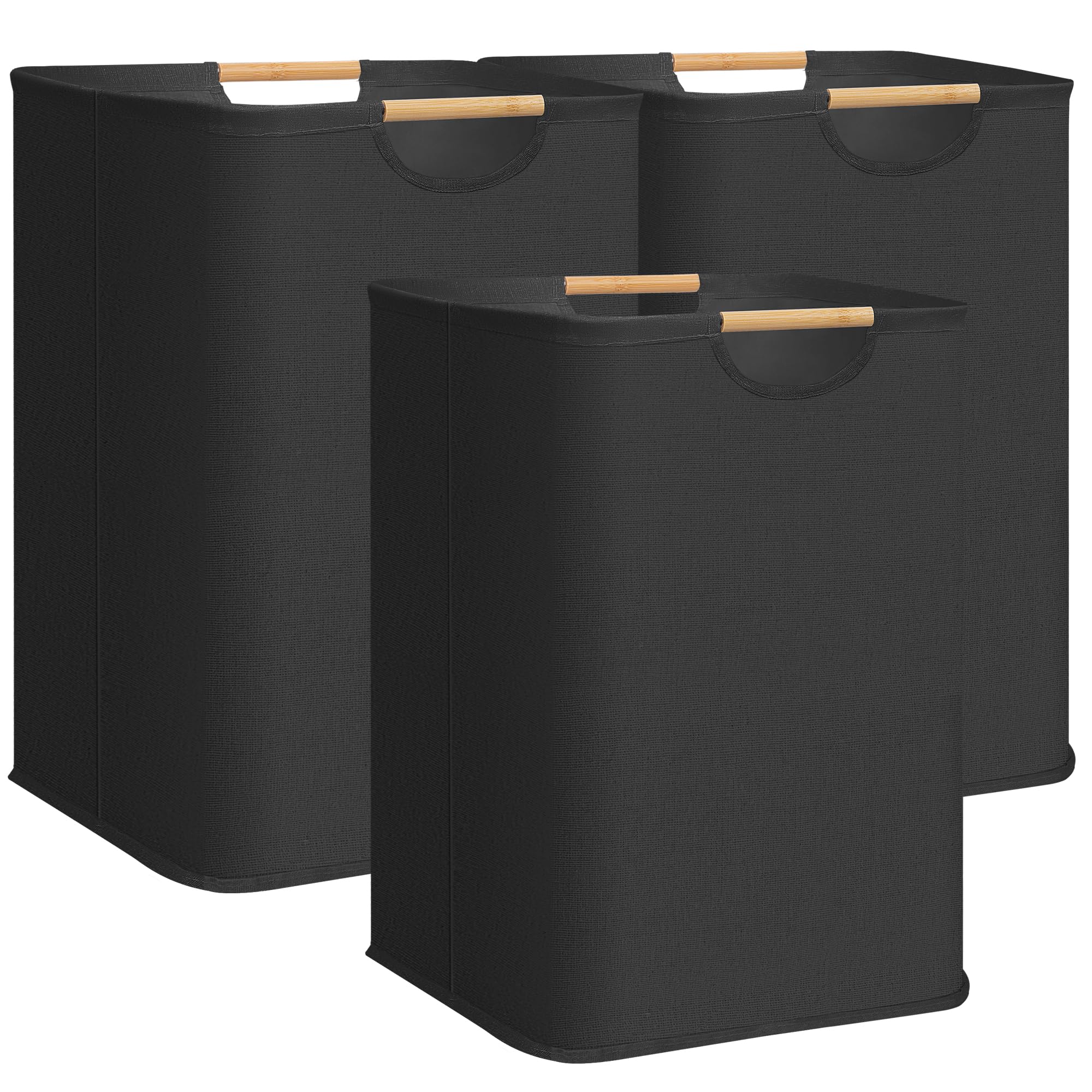 STORAGE MANIAC Confezione da 3 grandi cesti portabiancheria pieghevoli da 100 l, con manici in bambù, cesto portabiancheria autoportante impermeabile per lavanderia, camera da letto, dormitorio