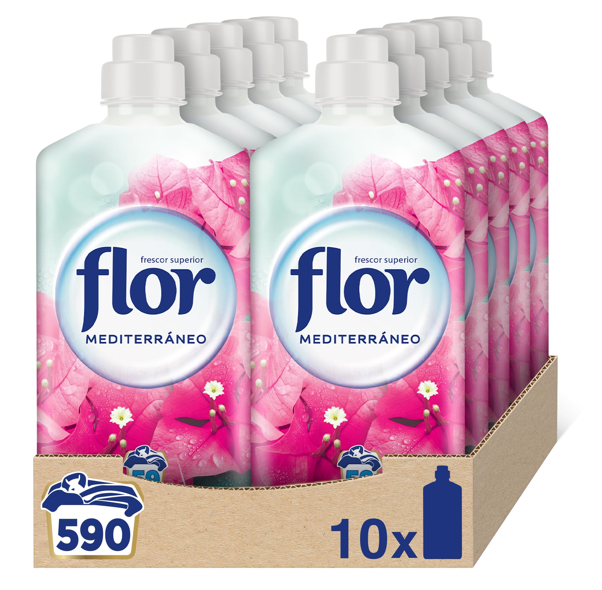 Flor - Suavizante para la ropa concentrado, aroma Mediterráneo - Pack de 10, hasta 590 dosis