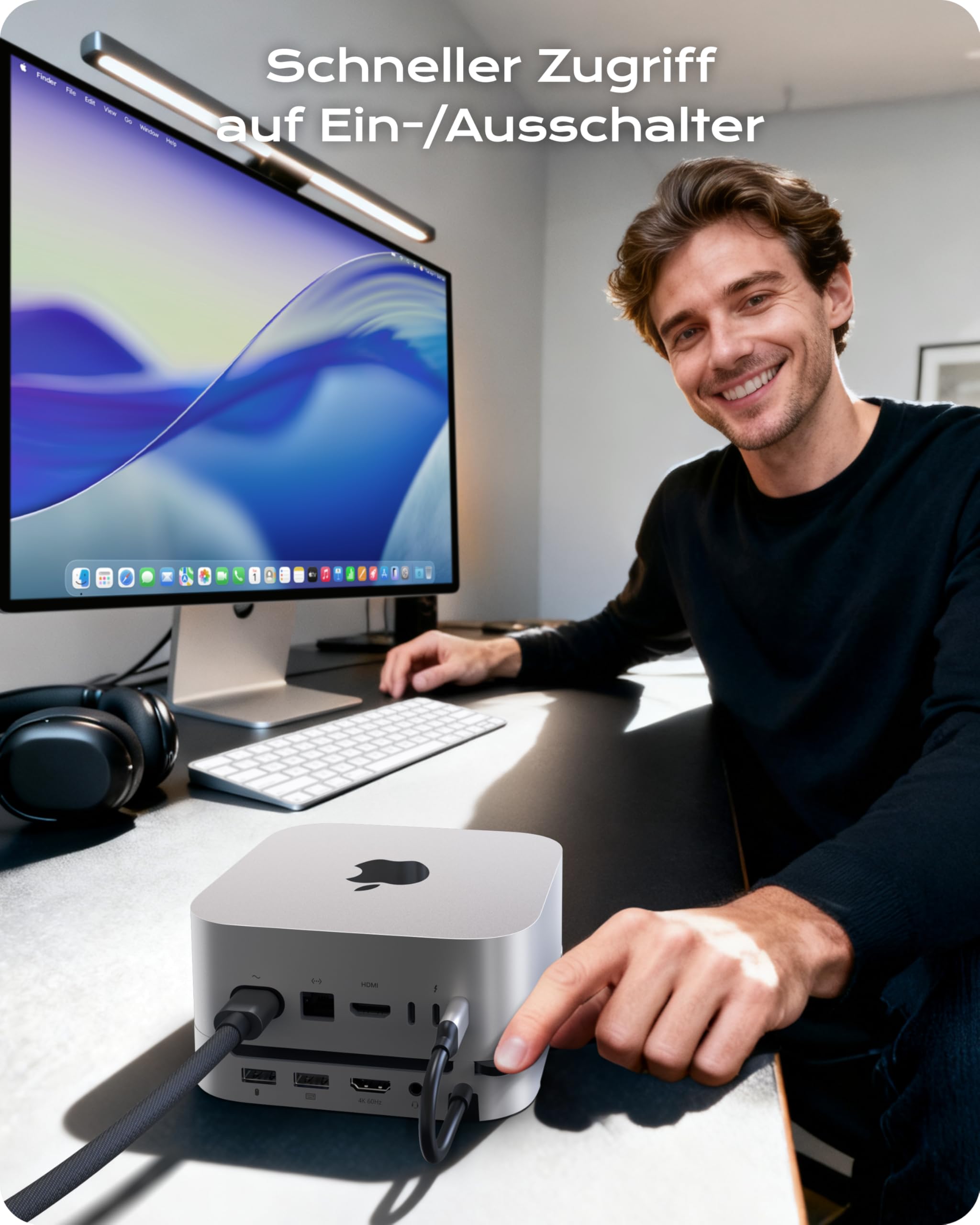 Stouchi Mac mini M4 Dock mit 8TB NVMe/SATA SSD-Gehäuse, 2X USB-A 10 Gbit/s, 4K HDMI, SD/TF-Slot, 2X USB-A Daten, Audio 3,5mm, Netzschalter & stabilem WLAN für Mac mini M5/M4 Pro(2024)
