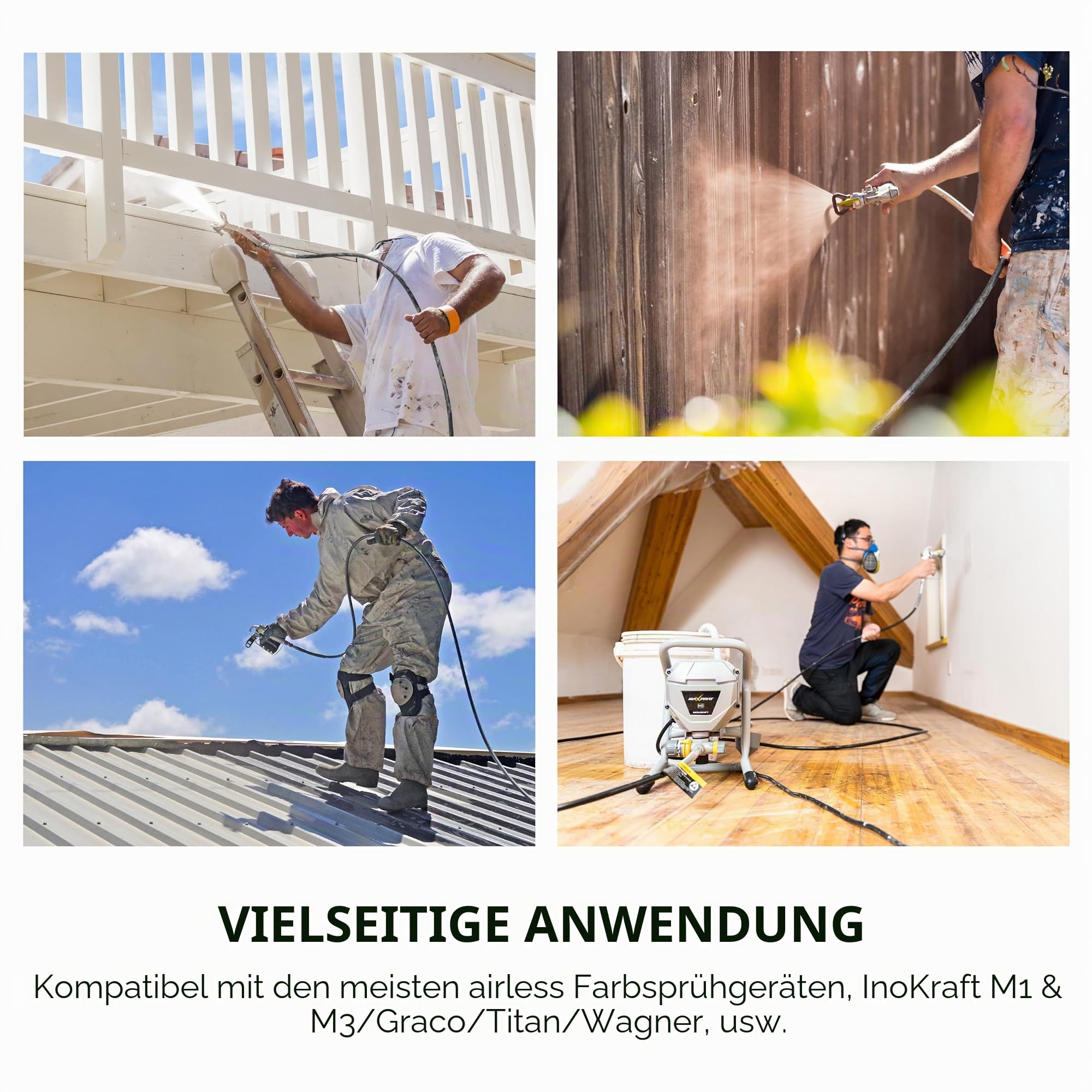 InoKraft Airless-Farbspritzpistole Hochdruck 3600 PSI mit umkehrbarer Düsenspitze Drehgelenk für Airless-Farbspritzgeräte MaXpray M1 & M3, Farbspritzgerät Zubehör