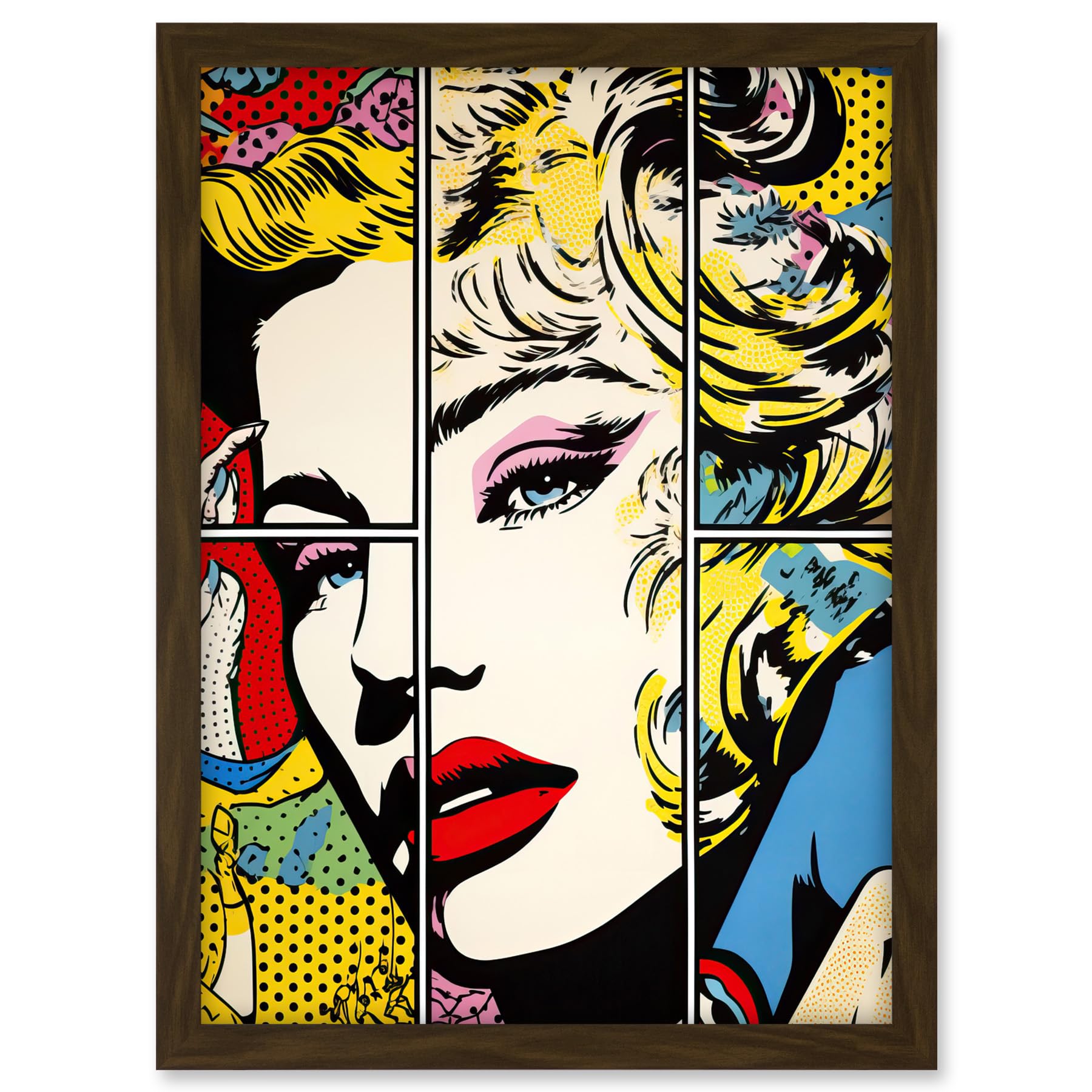 Artery8 Woman Comic Book Strip Style Face Vibrant Portrait Bedroom Decor Teen Halftone Artwork Framed A3 Wall Art Print
