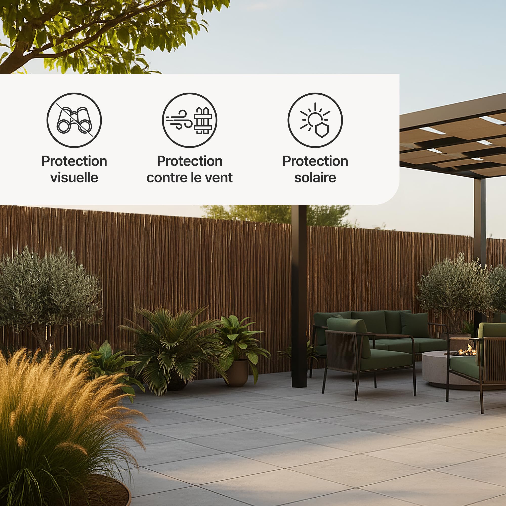 casa.pro Canisse en Écorce Zamora 500 x 150 cm Brise-Vue Naturel | résistant, balcon, terrasse, jardin, résistant aux intempéries, brise-vue, extérieur, matériau naturel