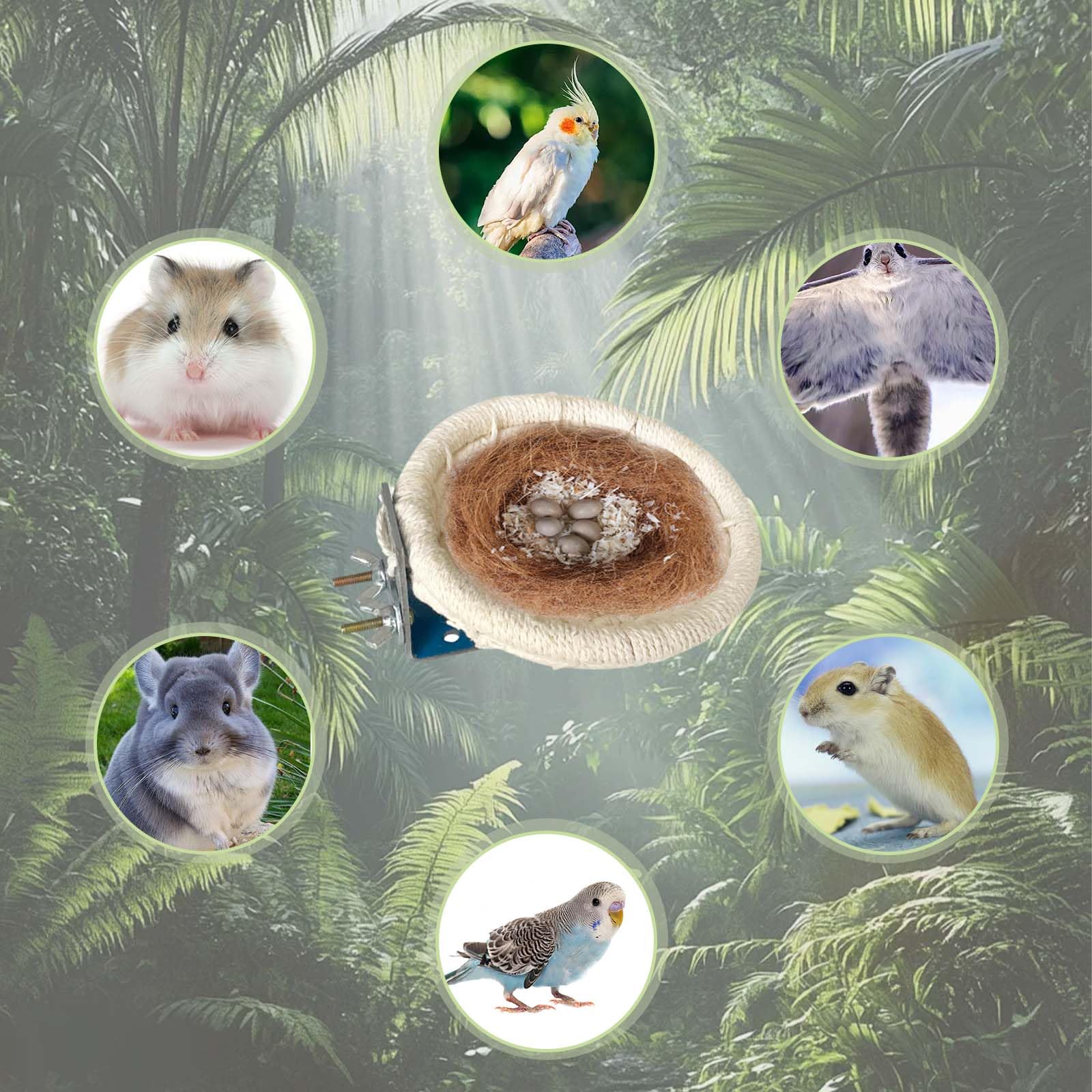 Nid de Cage à Oiseaux,Main Tissé Nid,Nid d'Oiseau en Corde de Coton,Équipé de Soie de Coco pour Oiseaux, nid de Perroquet en Paille Respirante en été, nid de Reproduction d'oiseaux
