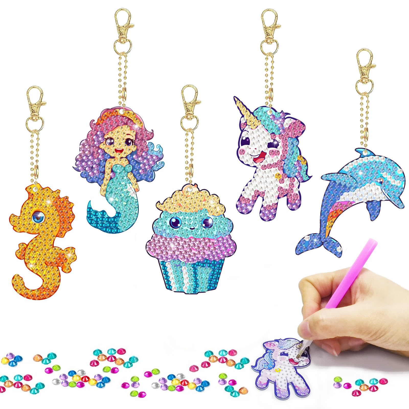 15 Stück Diamant Painting Kinder Set - 5D Meerjungfrau Schlüsselanhänger Bastelset Ab 6 Jahre