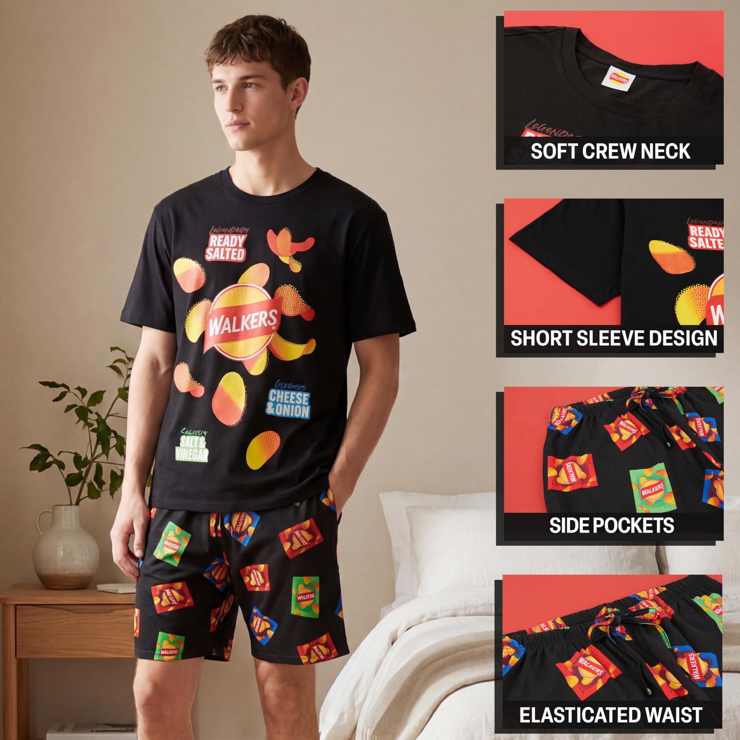 Get Trend Walkers Pigiama Uomo Corto S-3XL, 100% Cotone, Pigiama Estivo 2 Pezzi con T-Shirt e Shorts, Idea Regalo Uomo e Ragazzo