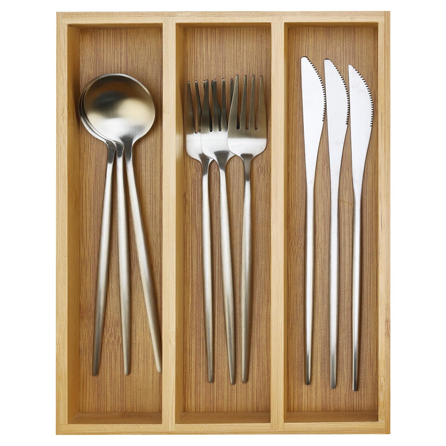 Small Silverware Drawer Organizer Kitchen Utensils Trays For Drawer Bamboo Cutlery Tray Skinny Flatware Organizer Narrow Spoon Fork Cutlery Holder Drawer Flatware Trays Slim Silverware Organizers