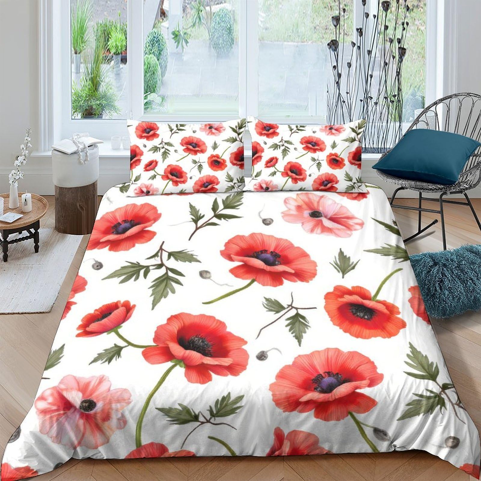 Ctjqhvkz Style-8 3D Printed Red Poppy Flower Fitted Sheet Microfiber Soft Decorative Mattress Cover For Bedroom Home Dorm Protection Single（135X200cm）