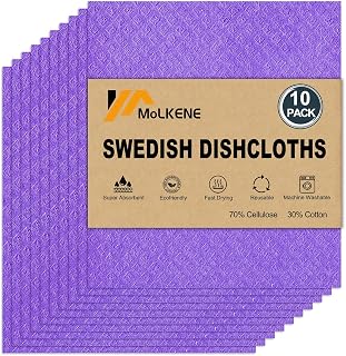MoLKENE Swedish Dishcloths for Kitchen, 10 Pack Reusable Paper Towels | Non-Scratch Cellulose Sponge Cloth Washable, Absorbent Cleaning Cloths Dish Rag, No Odor, Biodegradable, 7.7” x 6.9”, Purple