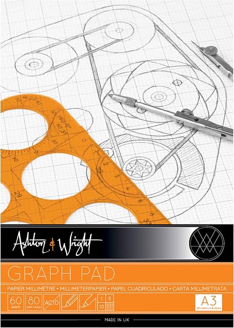 Ashton and Wright - A3 Grey-Grid Graph Pad - 80gsm Paper - 60 Sheets