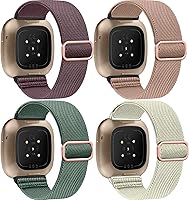 Vista 11 de Paquete de 4 correas elásticas de nailon, compatibles con Fitbit Versa 4/Fitbit Versa 3/Fitbit Sense 2/Fitbit Sense, correa ajustable suave