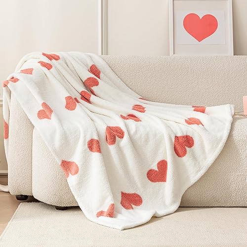 Amazon Basics Fleece Throw Blanket, Reversible Decorative Hearted Pattern for The Bed, Couch and Sofa, 60" W × 80" L, Red Heart