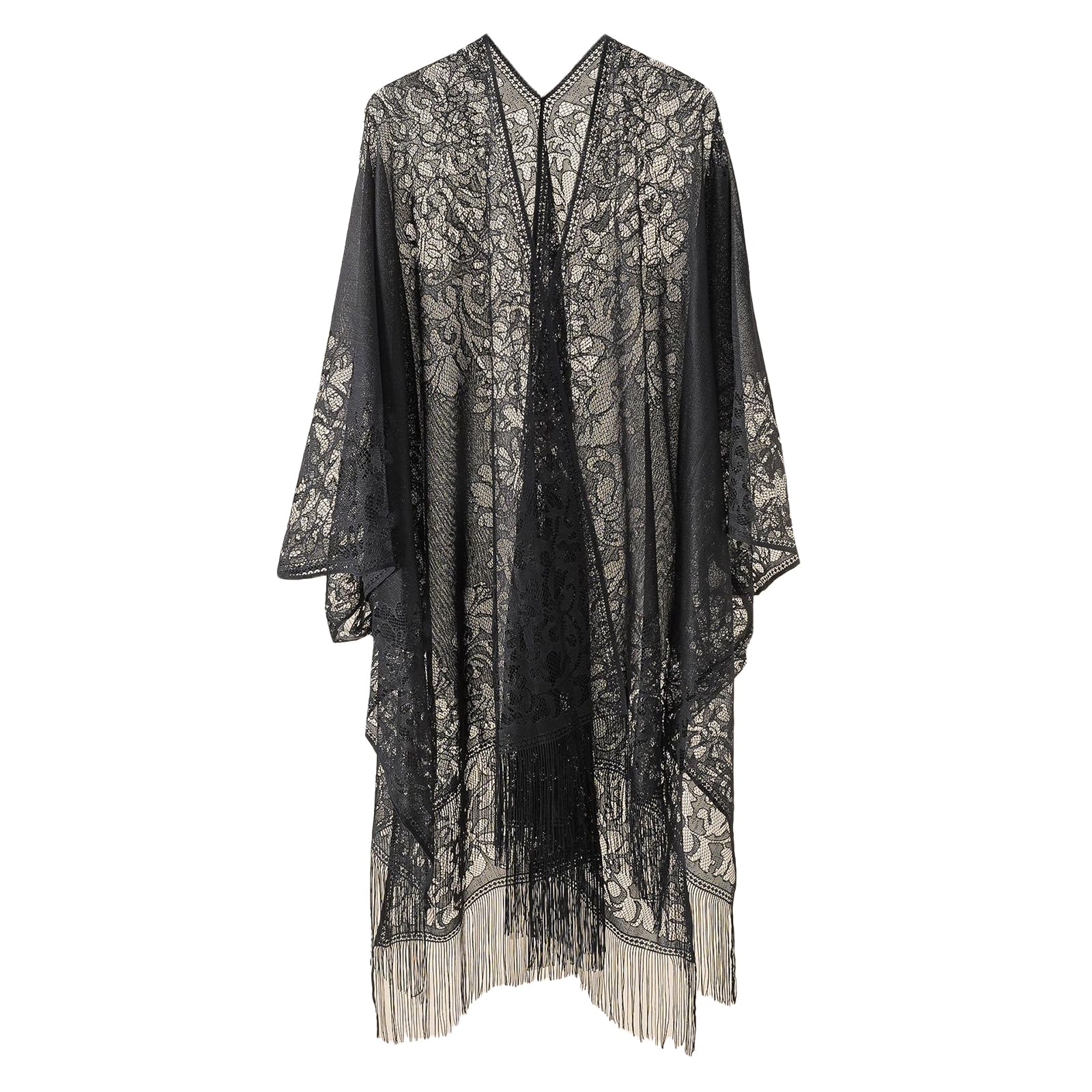 YAOTT Kimono Mujer Largo Bata Mujer Verano Playa Kaftan Playa Cardigan Suelto Chal de Encaje Traje de Baño Cover Up Mujer Pareo Playa Mujer Sexy Elegante Ver a Través del Cárdigan Bikini Cover Up